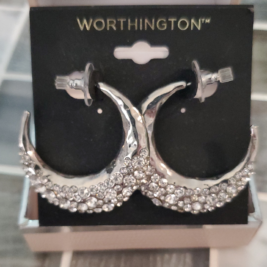 Worthington Silver And Crystal Crescent Earrings